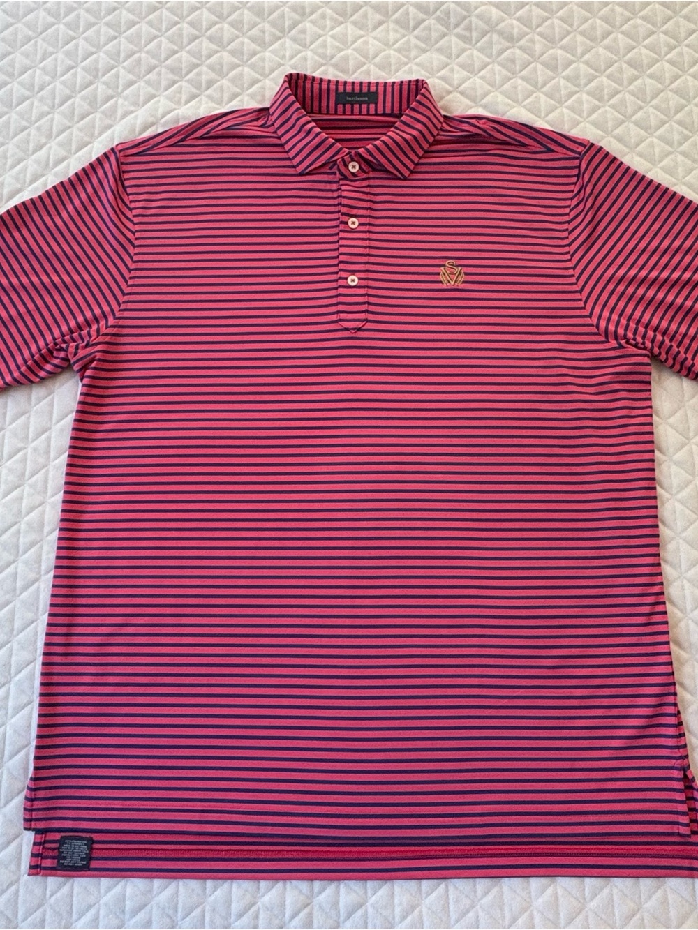 turtleson Men's XL Pink & Blue Striped Short Sleeve Golf Polo Shirt Lightweight